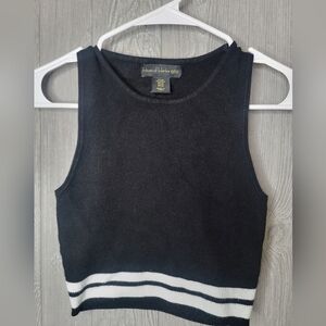 House of Harlow 1960 Black Knit Crop Top with White Stripes